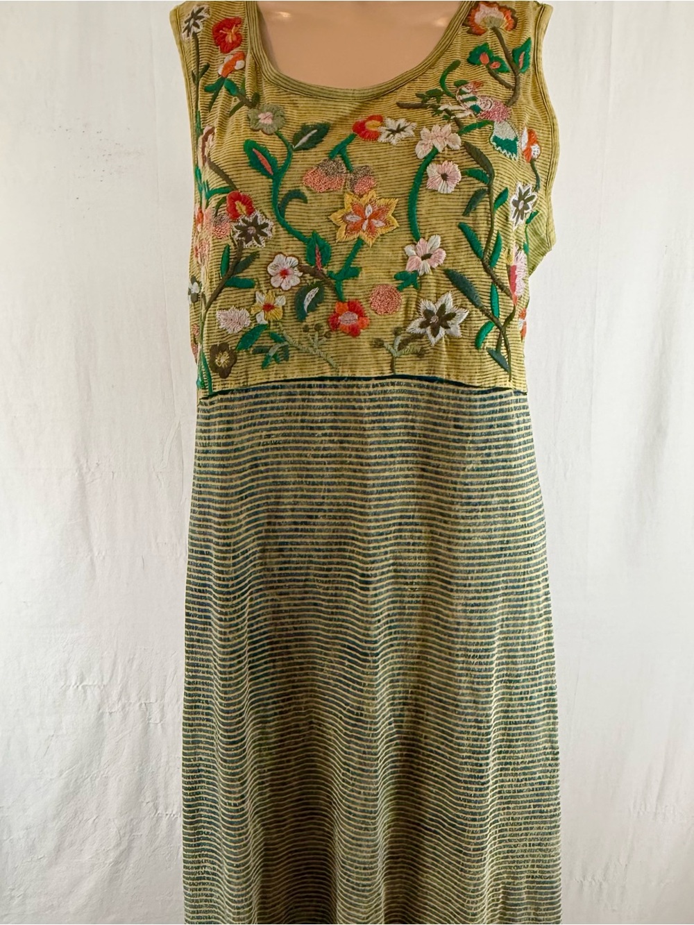 Coldwater Creek Olive Green Embroidered Floral Maxi Dress